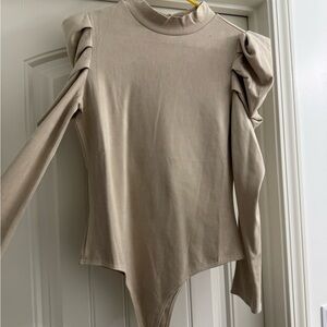 fab'rik Taupe Bodysuit with Ruched Sleeves